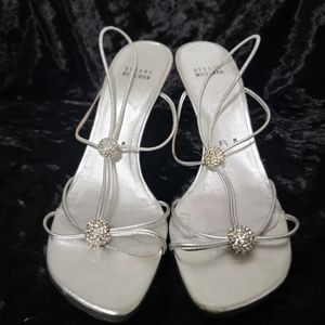 Stuart Weitzman Women's Stiletto Slingback Sandals in Silver Leather